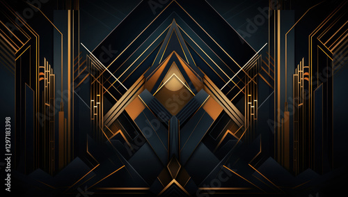 Art Deco Elegance Geometric Abstract Background with Gold and Black Lines, Modern Luxury Design, Futuristic Architecture, Elegant Symmetry, High-Resolution Digital Art