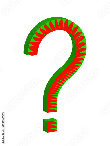Large green red 3d Question mark isolated on white background. Solve problem concept. Creative Asking sign. Solution flyer. Why. Q and A. Infographic symbol icon. FAQ. Vector design element.