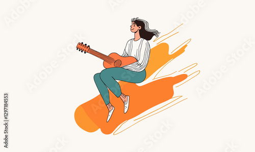 Minimalist Vector Illustration of Person Playing Guitar for Music and Art Concepts