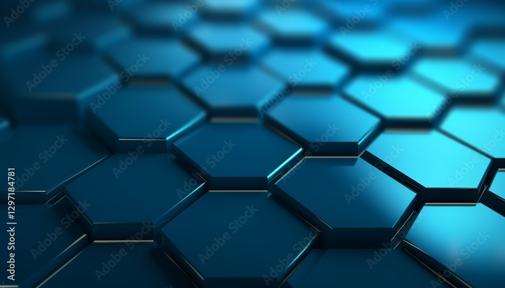 Cyan blue hexagons with bright lighting edges. Banner template geometric abstract background.