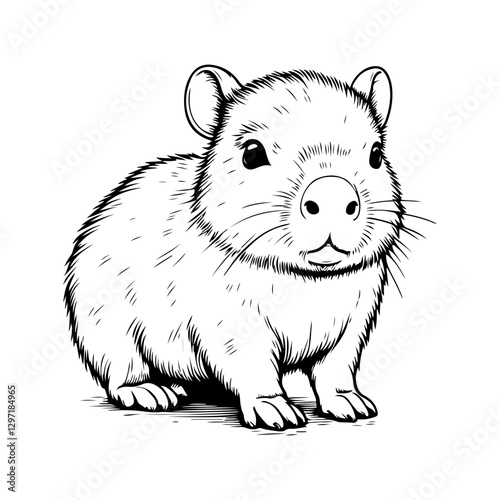 Sketch of a cute capybara. On a white background.