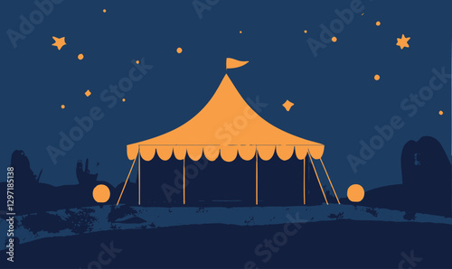 Vintage Circus Tent Illustration in Minimalist Flat Style Vector
