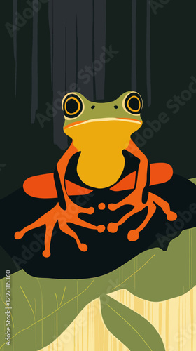Bold Vector Frog Illustration on Leaf - Vibrant Amphibian Art Poster