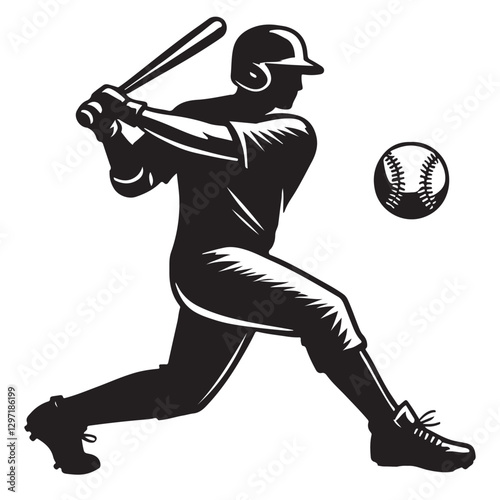 Baseball Player Hitting Ball Professional Sport Illustration Vector Art