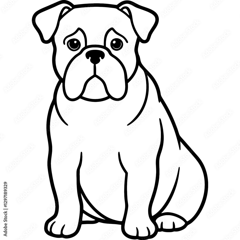 Obraz premium Bulldog black line art vector, Simple bold outline Design vector icon with white background. Pet animal vector