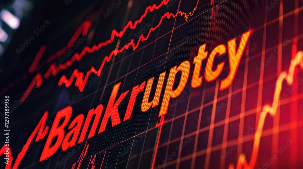Fototapeta premium Financial Decline Concept with Bankruptcy Stamp on Downward Trend Chart for Business Analysis