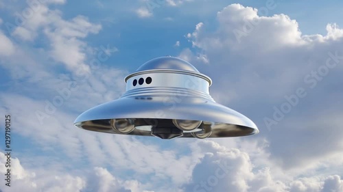 Ovni ufo animation 3d in sky clouds