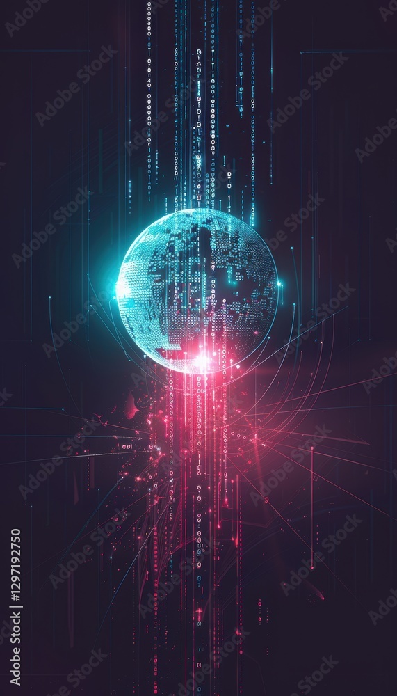 Fototapeta premium Futuristic Digital Coin with Energy and Binary Code for Technology-Themed Designs