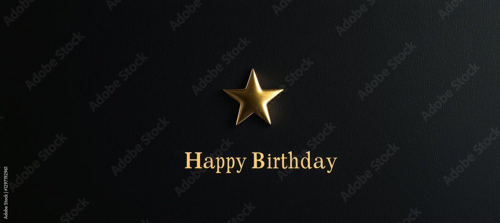 Obraz premium Minimalist Birthday Card Design with Gold Star and Elegant Black Background