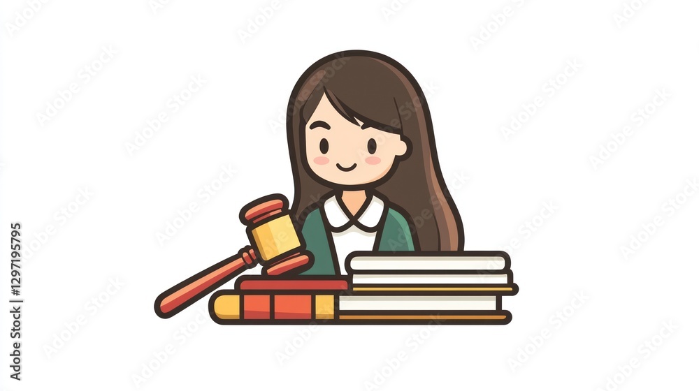 Judge Cartoon Illustration, Law, Justice, Books