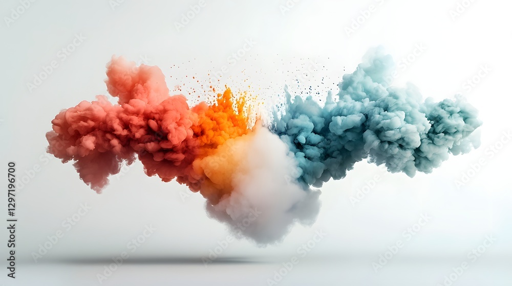 Fototapeta premium Pastel cloud like shapes softly merging from the edges creating a gentle ethereal white space in the center The composition evokes a sense of motion and energy