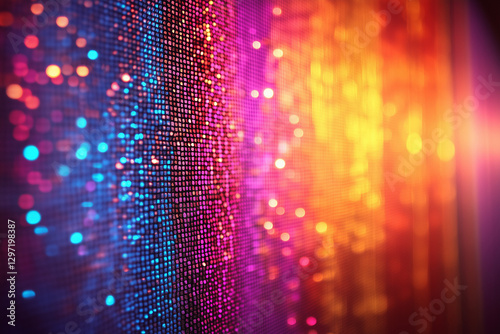 Large LED projection screens displaying a colorful abstract background. Bright lights create a mesmerizing atmosphere, perfect for concerts, events, and stage performances. Dynamic and futuristic visu