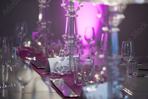 Set table for an extravagant dinner party.  photo
