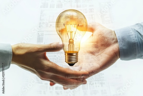 Two hands gently hold a glowing lightbulb, symbolizing shared ideas and collaborative innovation.