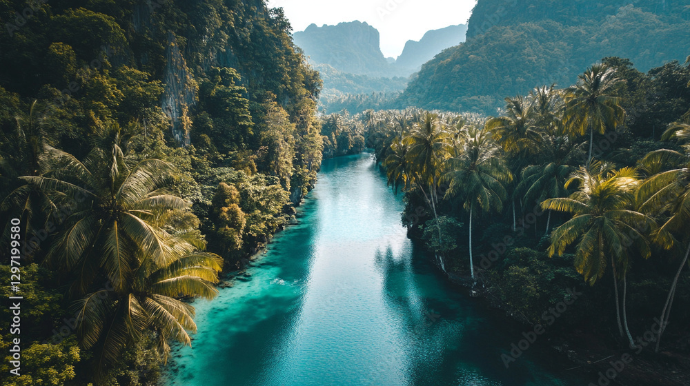 waterfall make river in the mountains and forest beside the river.