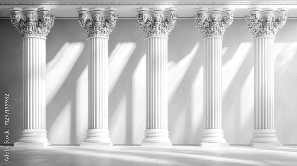 Naklejka premium Classic Columns in a Light-Filled Hallway