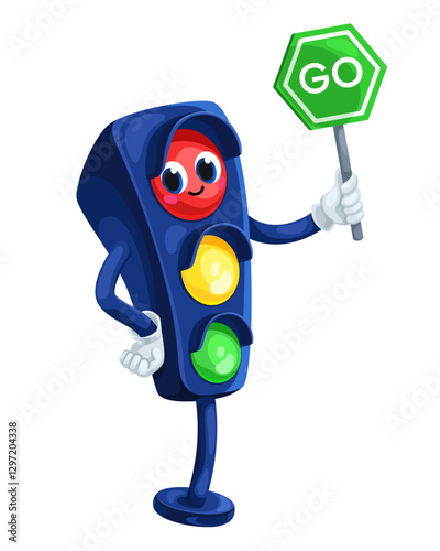 Vector image of a traffic light with a go sign. For printed products, print, games.