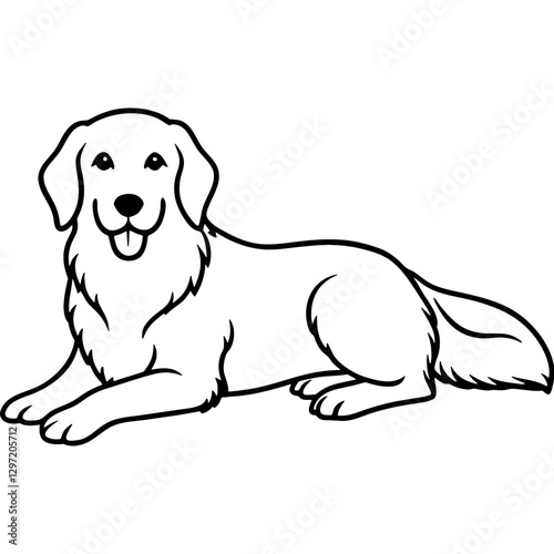 golden retriever dog black line art vector, Simple bold outline Design vector icon with white background. Pet animal vector 