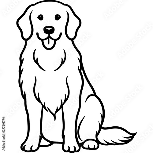 golden retriever dog black line art vector, Simple bold outline Design vector icon with white background. Pet animal vector 