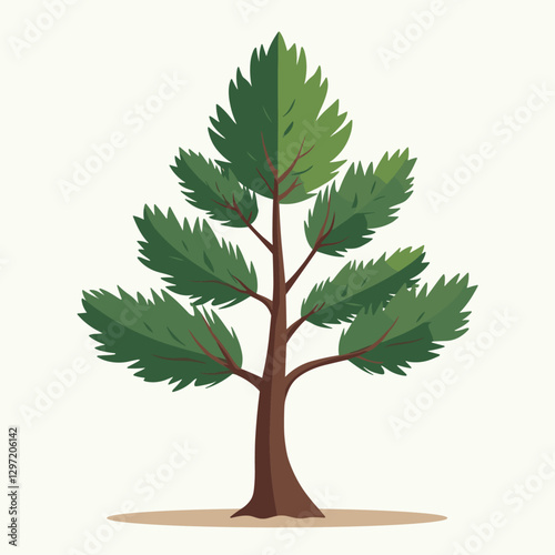 Charming vector illustration of a stylized green tree with broad, layered foliage and a sturdy brown trunk on a simple background.