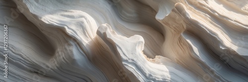 White layered texture with light and shadows. Creamy colors, wave patterns in bright sunlight. Abstract background with repeating lines, macro photo ultrawide banner