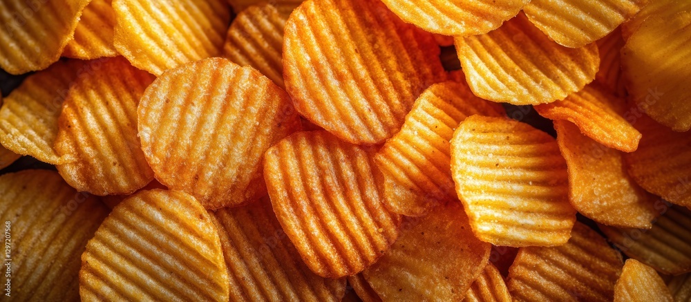 Fototapeta premium Crispy Rippled Chips with Blank Space on Dark Surface