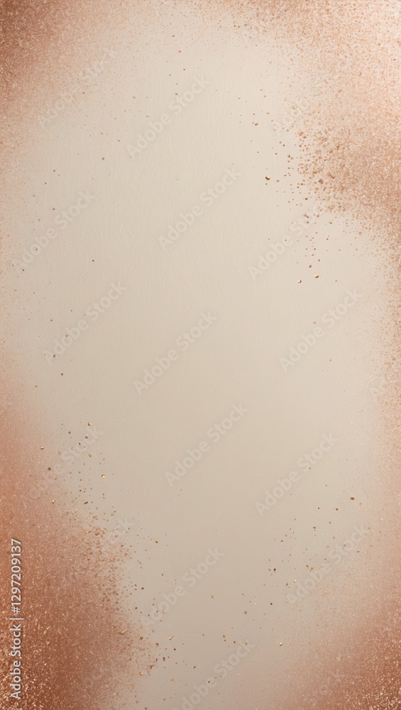 Fototapeta premium Beige background with golden texture border. Light tan wall surface with golden spots and splash on edges.