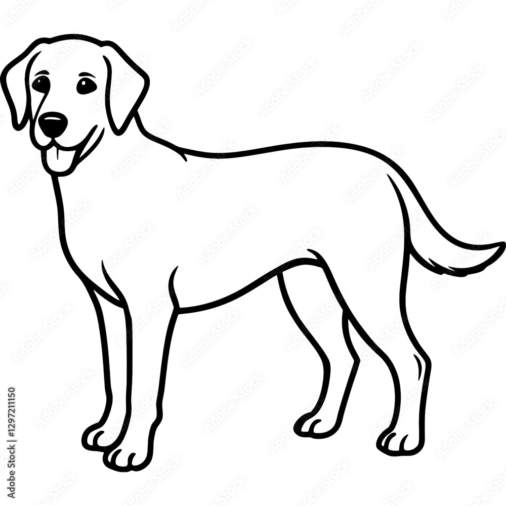 labrador retriever dog black line art vector, Simple bold outline Design vector icon with white background. Pet animal vector 