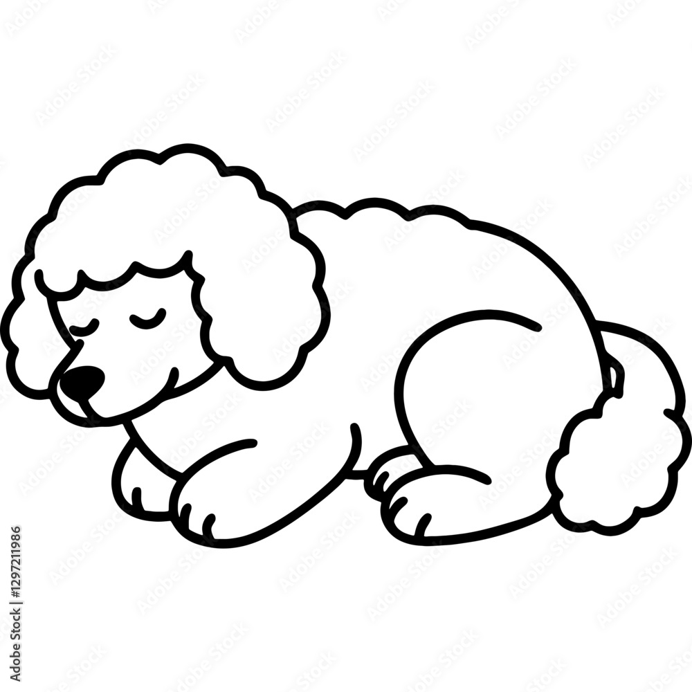 Obraz premium poodle dog black line art vector, Simple bold outline Design vector icon with white background. Pet animal vector 