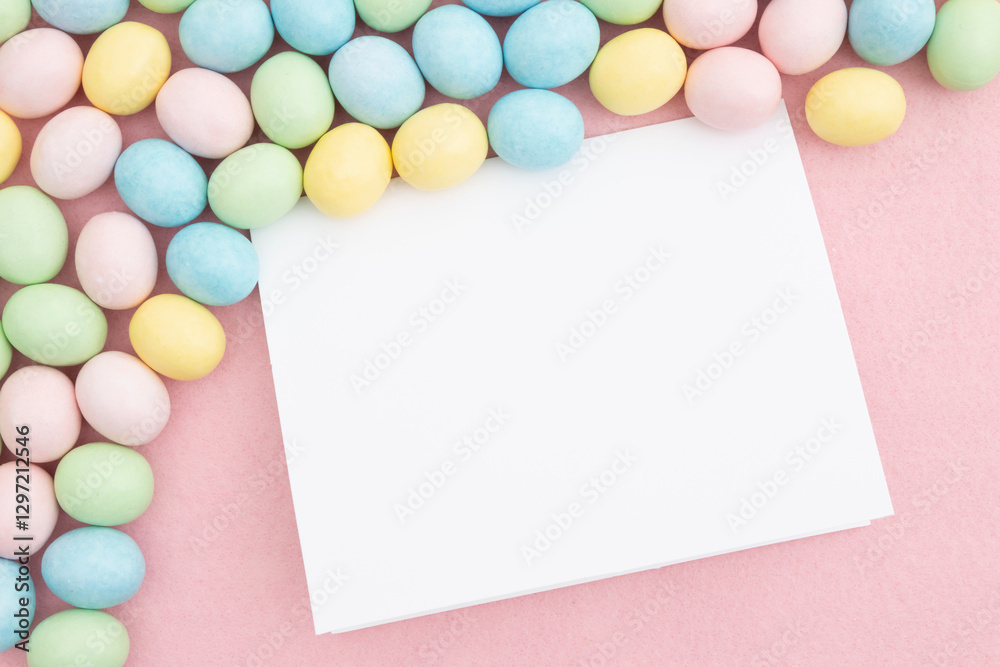 Colorful Easter egg with blank greeting card