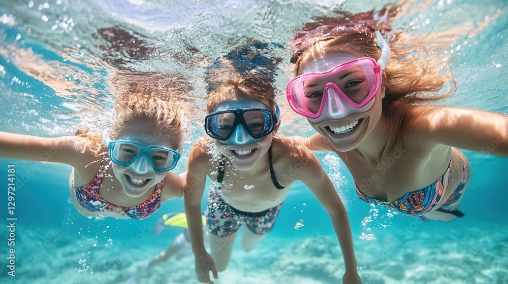 Naklejka premium Father and daughter snorkeling in the sea