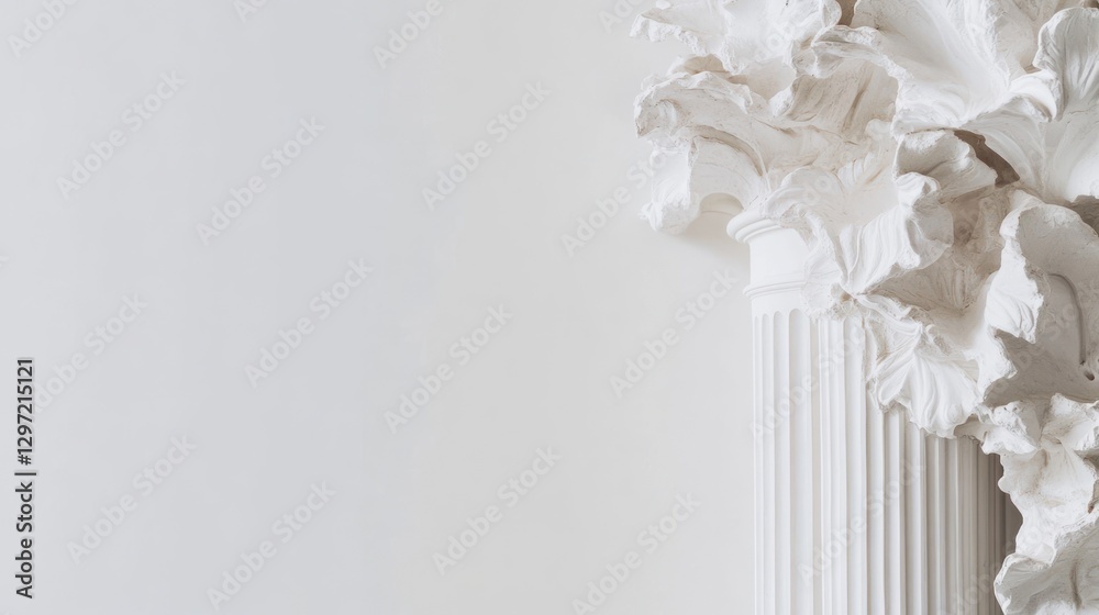 Ornate White Column Detail on Light Background. Possible Use Architectural Design, Interior Design Ornate White Column Detail on Light Background. Possible Use Architectural Design, Interior Design