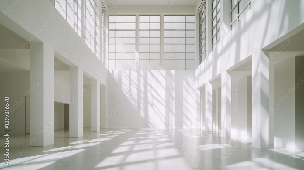 Fototapeta premium Modern architecture building interior with white walls and large windows