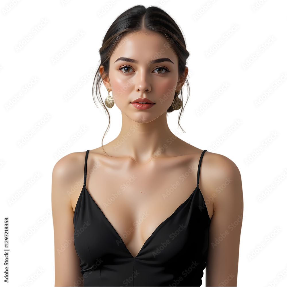 Stunning Woman in Black Dress: Portrait isolated on transparent background Stunning Woman in Black Dress: Portrait isolated on transparent background