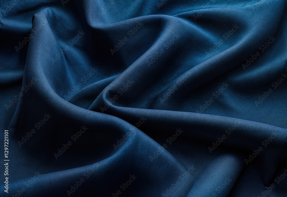 Fototapeta premium Elegant Dark Blue Fabric with Soft Folds and Smooth Texture
