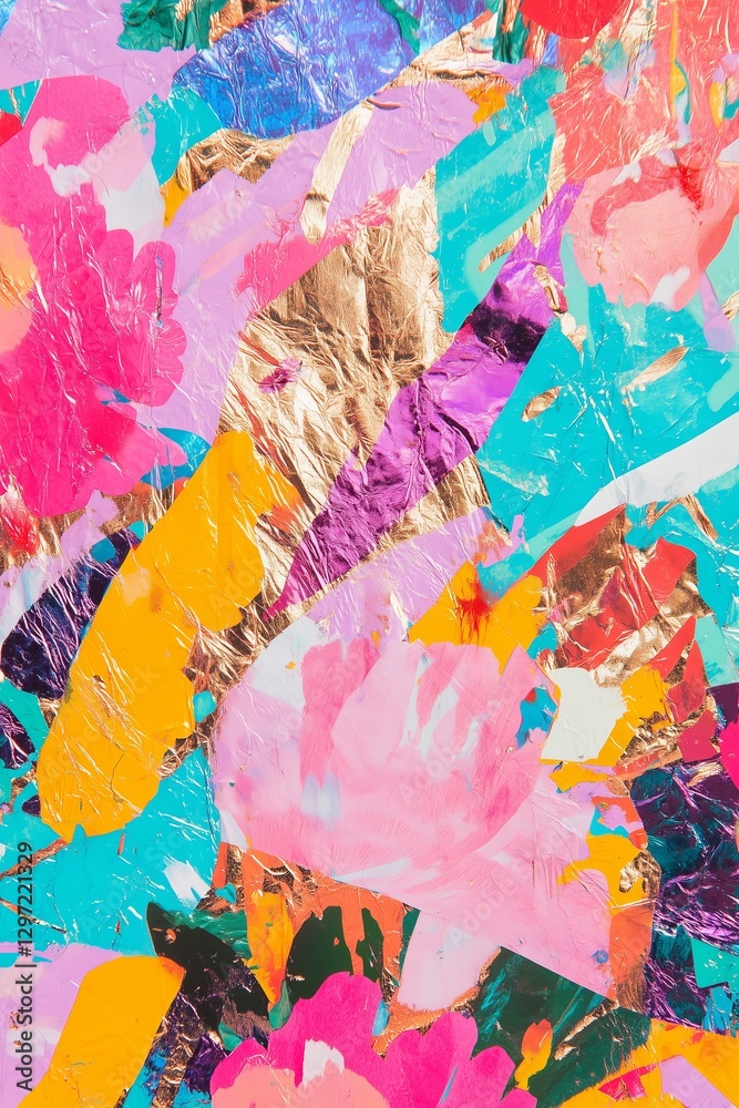 Fototapeta premium Vibrant Abstract Metallic Foil Texture with Bold Colors