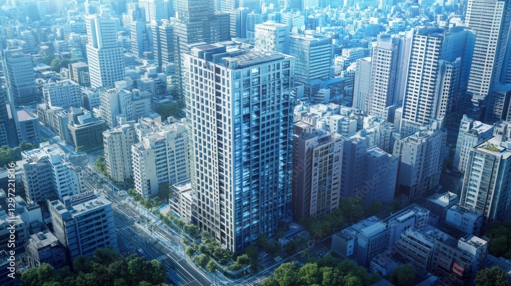 Fototapeta Aerial View of Modern Cityscape, Tokyo, Urban Architecture, Real Estate