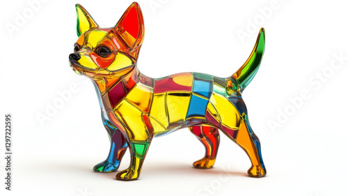 Colorful glass chihuahua figurine with a glossy reflective surface on a white background