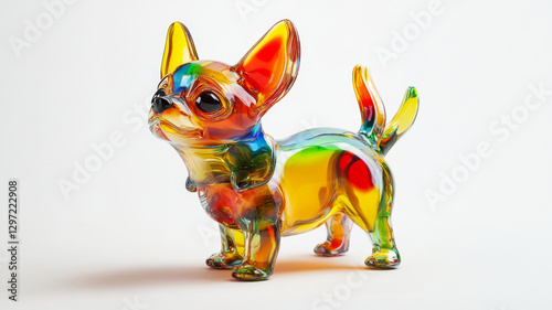 Colorful glass chihuahua figurine with a glossy reflective surface on a white background