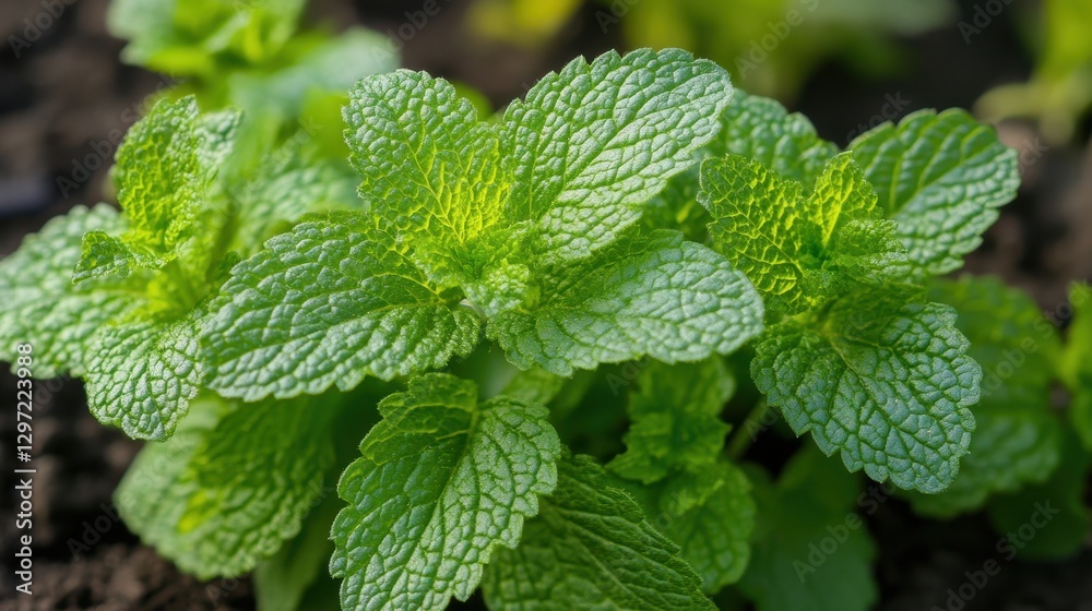 Vibrant Lemon Balm Flourishing in a Sunlit Garden Landscape Vibrant Lemon Balm Flourishing in a Sunlit Garden Landscape