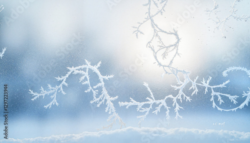 Intricate frost patterns on glass, winter beauty and tranquility
