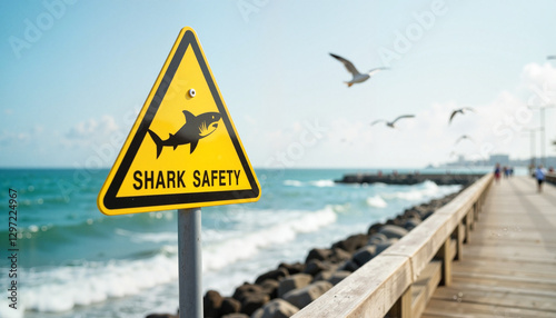 Wallpaper Mural Shark safety warning sign by the ocean Torontodigital.ca