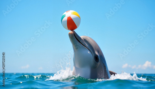 Wallpaper Mural Dolphin balancing beach ball in clear blue ocean Torontodigital.ca