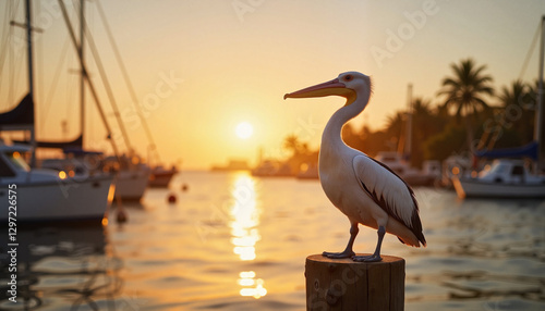 Wallpaper Mural Pelican standing on post at sunset by marina Torontodigital.ca