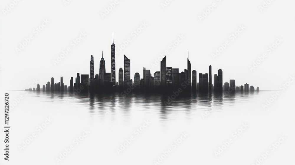 Fototapeta premium City skyline silhouette reflected on water. Possible use stock photo