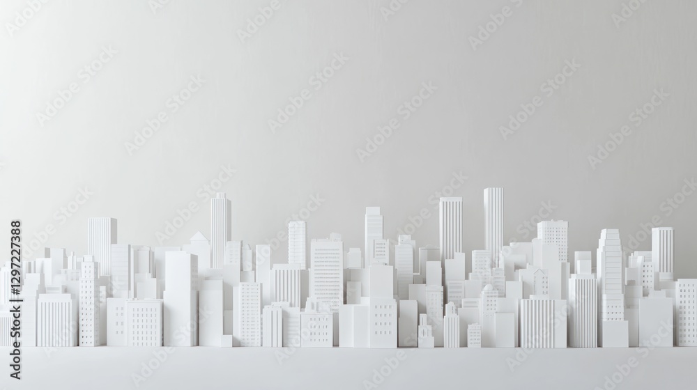 Abstract city skyline model, 3D rendering, minimalist scene, architectural design Abstract city skyline model, 3D rendering, minimalist scene, architectural design