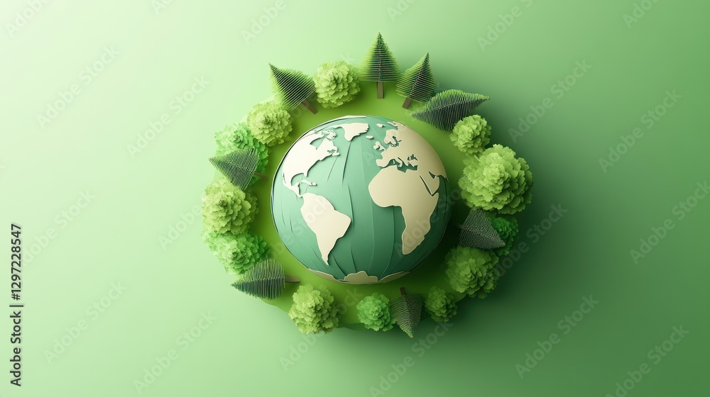 Earth surrounded by trees, green background, environmental concept, digital art Earth surrounded by trees, green background, environmental concept, digital art