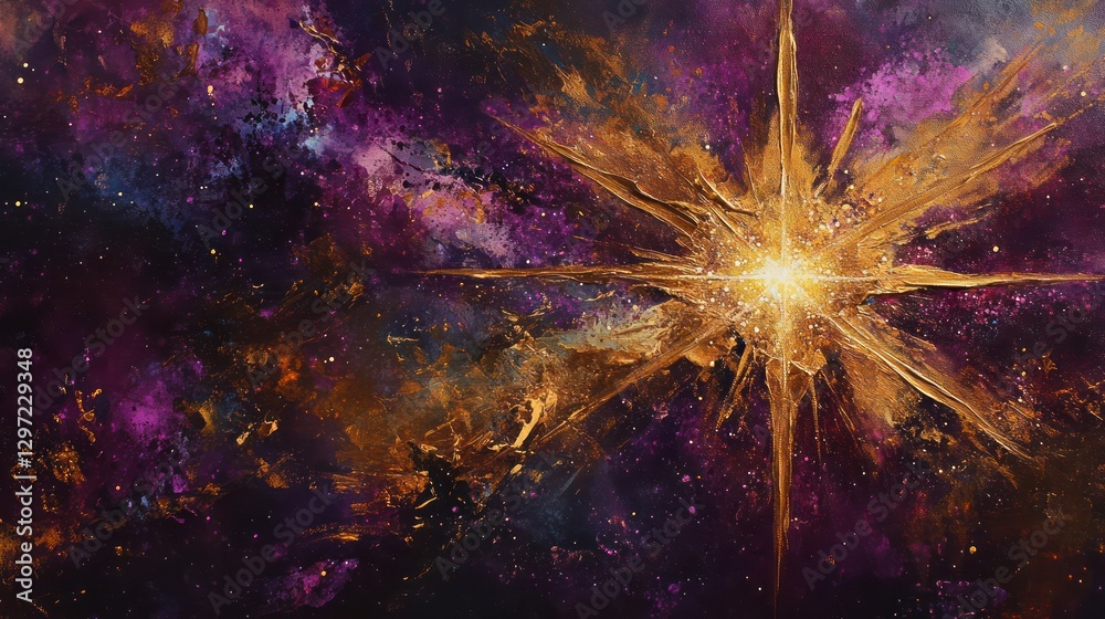 Fototapeta premium A Shining Starburst Radiates Light Over the Universe