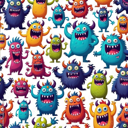 Wallpaper Mural Colorful cartoon monsters smiling and waving in seamless pattern Torontodigital.ca