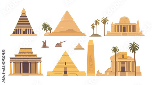 Ancient Egyptian Architectural Elements With Hieroglyphs And Decorative Symbols
